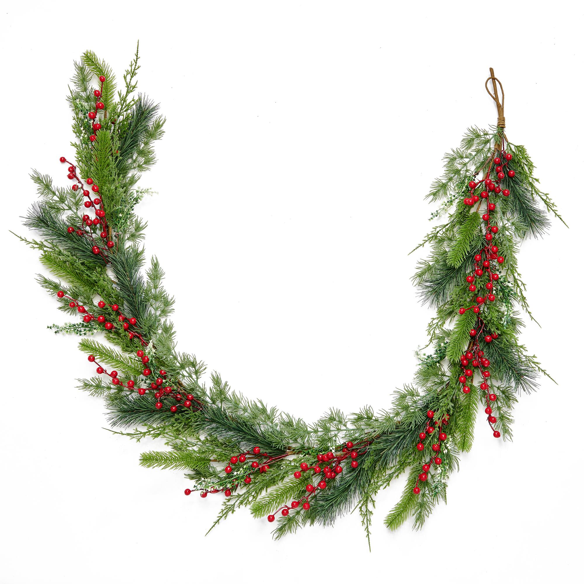 72" Evergreen Mixed Pine and Berry Artificial Christmas Garland